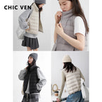 CHIC VEN New Women Down Coats Sleeveless Lightweight 90 White Duck Down Stand Up Collar Female Down Vest Autumn Winter 2026