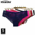 Women Briefs Sexy Full Lace Panties Hollow Out Low-waist Female Shorts Soft Solid Color Breathable Underwear Fast Ship 5 Pcs/set