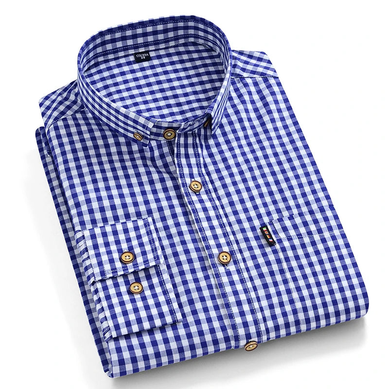 New In Shirt 100%Cotton Fashion Long Sleeve Shirts for Man Slim Fit Formal Plian Shirt Soft Casual Office Designer Plaid Clothes