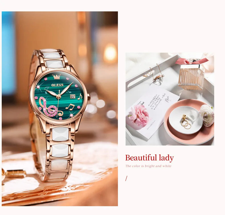 OLEVS Brand Ceramic Room Steel Strip Quartz Women's Watch 3605