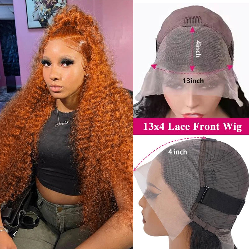 Orange Ginger #350 13X6 Lace Frontal Wigs Water Deep Wave 100% Remy Human Hair 13x4 Lace Front Wig 32inch  Pre Plucke For Women