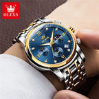 OLEVS 2858 Men's Watches Stainless Steel Waterproof Anti-Scratch Moon Phase Luminous Chronograph Luxury Quartz Men's Wristwatch