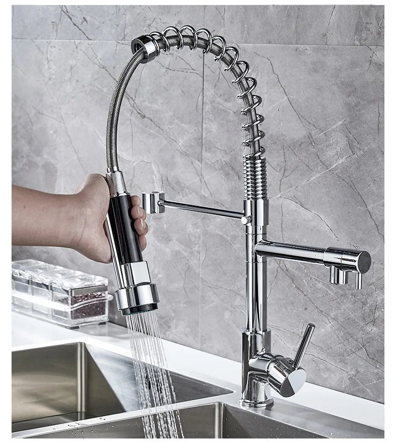 Spring Pull Down Kitchen Faucet, Hot Cold Stainless Steel Kitchen Sink Mixer Tap with Single Handle Spring Kitchen Faucets