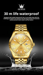 OLEVS Brand Luxury Gold Quartz Watch for Men Stainless Steel Waterproof Luminous Calendar Fashion Mens Watches Relogio Masculino