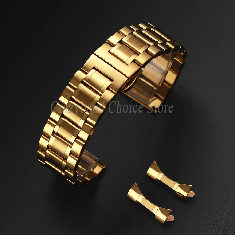 20mm22mm Arc Stainless Steel Watch Band 12/14/16mm 18mm 21mm 24mm Curved Universal Women Men Strap Silver Black Butterfly Buckle