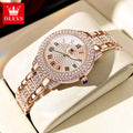 OLEVS 9943  Women's Quartz Watches Roman Dial  Diamond Bezel Luxury Elegant Waterproof Ladies Dress Wristwatch