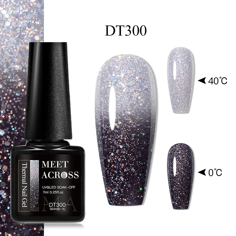 MEET ACROSS 75 Colors Thermal Nail Gel Polish 3 Colors Changing Nail Art Supplies for Manicure DIY Design Long Lasting UV/LED