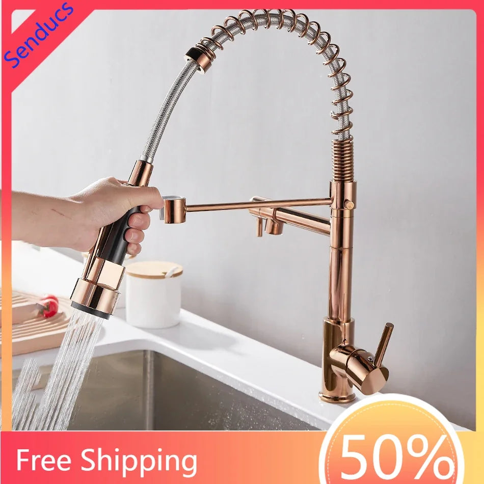 Modern Spring Pull Down Kitchen Faucet, Hot Cold Water Stainless Steel Kitchen Sink Mixer Tap, Single Handle Kitchen Sink Faucet