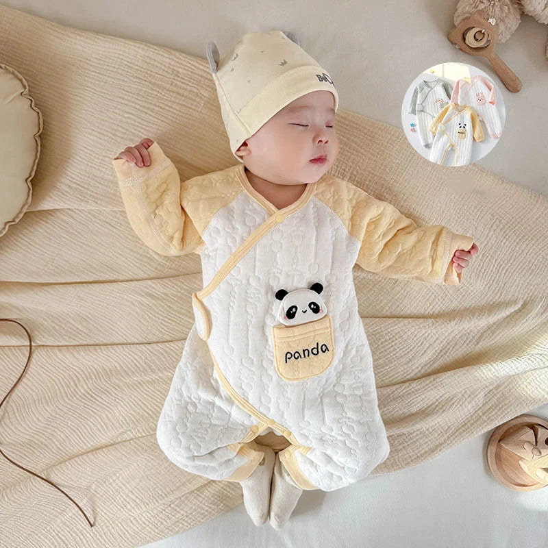 Baby Romper Autumn 0-6 Months Baby Three-layer Warm Clothing Newborn Cute Cartoon Crawling Suit
