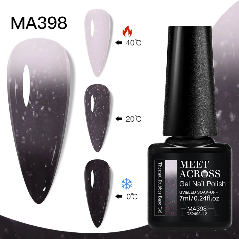 MEET ACROSS 75 Colors Thermal Nail Gel Polish 3 Colors Changing Nail Art Supplies for Manicure DIY Design Long Lasting UV/LED