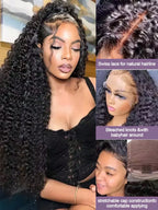 40 Inch Natural Black Water Deep Wave Human Hair Wigs For Women, 13x4 13x6 HD Transparent Lace Frontal Wig 200 Density Pre Plucked Glueless Lace Front Wig