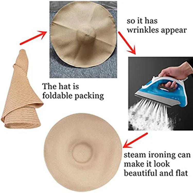 Summer Elegant Dome Straw Hats Women Girl 13cm/8.5cm 2 Sizes Solid Color Beach Sun Hat Foldable Portable Travel Holiday Panama