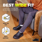 Fitville Men'S Leather Shoes Wide Width 2E Slip-On Casual Shoes Lightweight For Swollen Feet With Arch Support Pain Relief
