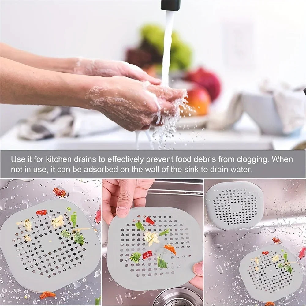 2 Pack Hair Catcher Brush+Strainer Anti-Clog Drain Stopper Shower Plug Anti-Odor Sink Parts Reusable Easy Install