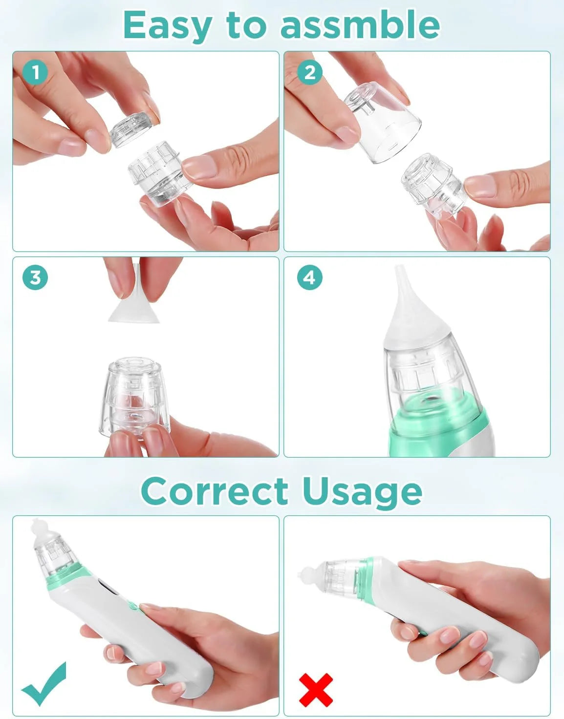 Electric Nasal Aspirator Snot Sucker for Babies And Kids Nasal Care Cleaner USB Rechargeable Nasopharyngeal Secretion Extractor