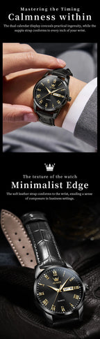 OLEVS 5892 Watches for Men Leather Strap Dual Calendar Roman Scale Simple Elegant Luxury Original Quartz Men's Watches