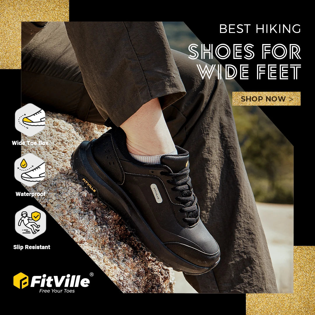 FitVille Extra Wide Hiking Shoes Waterproof Outdoor Non-slip Trail Climbing Shoes for Men Work Casual Sneakers Breathable