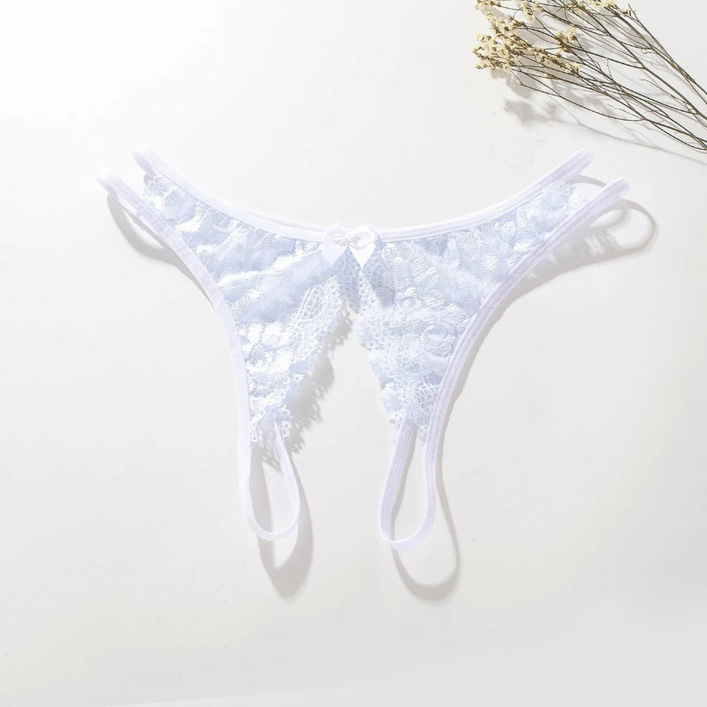 Women'S Panties Sexy Sheer Lace Crotchless Low Waist Solid Briefs Modis Panties Sexy Open Bottom Large Size Underwear Bragas