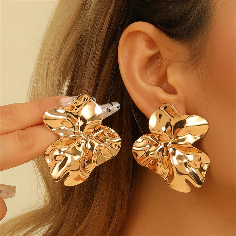Fashion Irregular Pleated Metal Texture Earrings for Women Vintage Stainless Steel Geometric Dangle Drop Earrings Trendy Jewelry