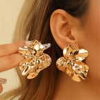 Fashion Irregular Pleated Metal Texture Earrings for Women Vintage Stainless Steel Geometric Dangle Drop Earrings Trendy Jewelry