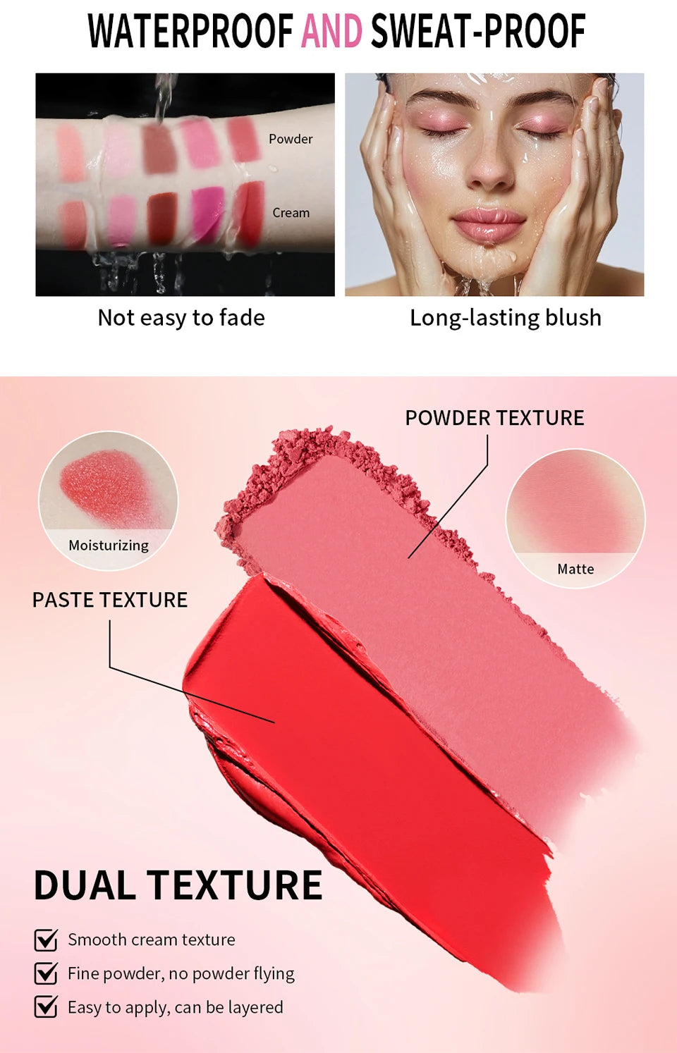 Cream&Powder Blush Palette Natural Long-lasting High Pigment  Blush Makeup Contour Powder Beauty Peach Pink Korean Makeup Blush