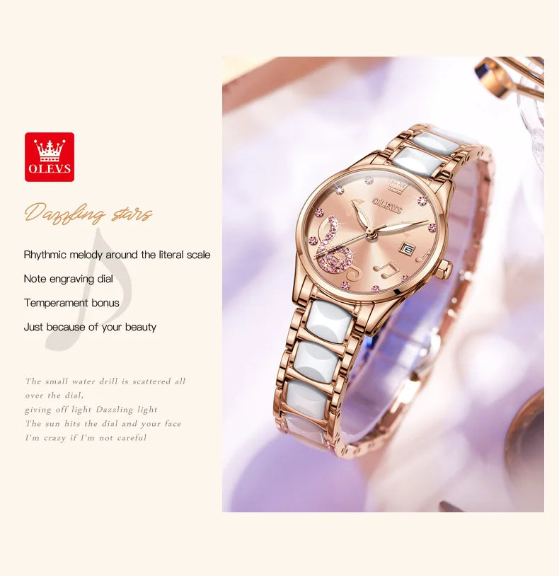 OLEVS 3605 Women's Watches Top Brand Fashion Mechanical Wristwatch Zircon Scale Watch for Ladies Waterproof Chronograph Date