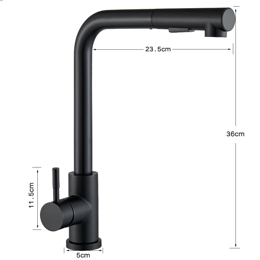 Kitchen pull-out faucet 304 stainless steel hot and cold faucet black sink faucet with two levels of water outlet