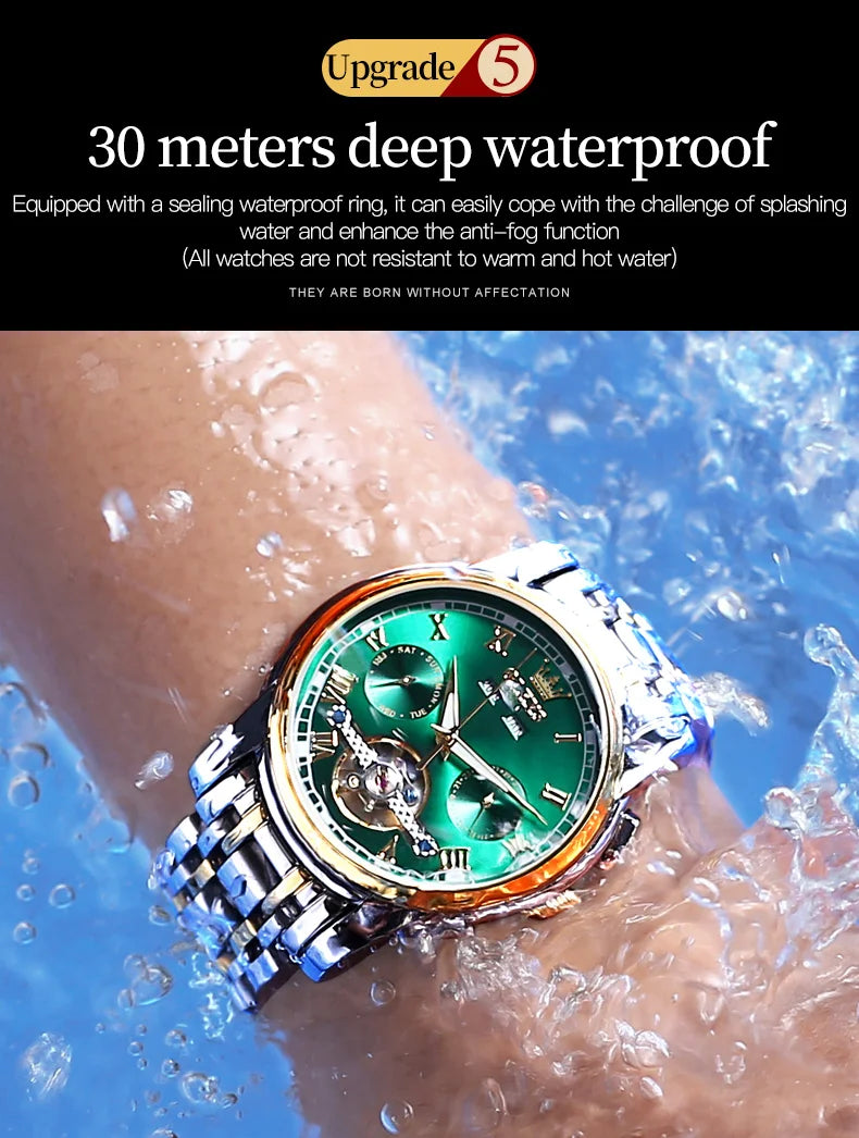 OLEVS 6607+6602 Original Men Women Watch Luxury Brand Tourbillon Mechanical Watch High end Romantic Lover Date Gift Couple Watch