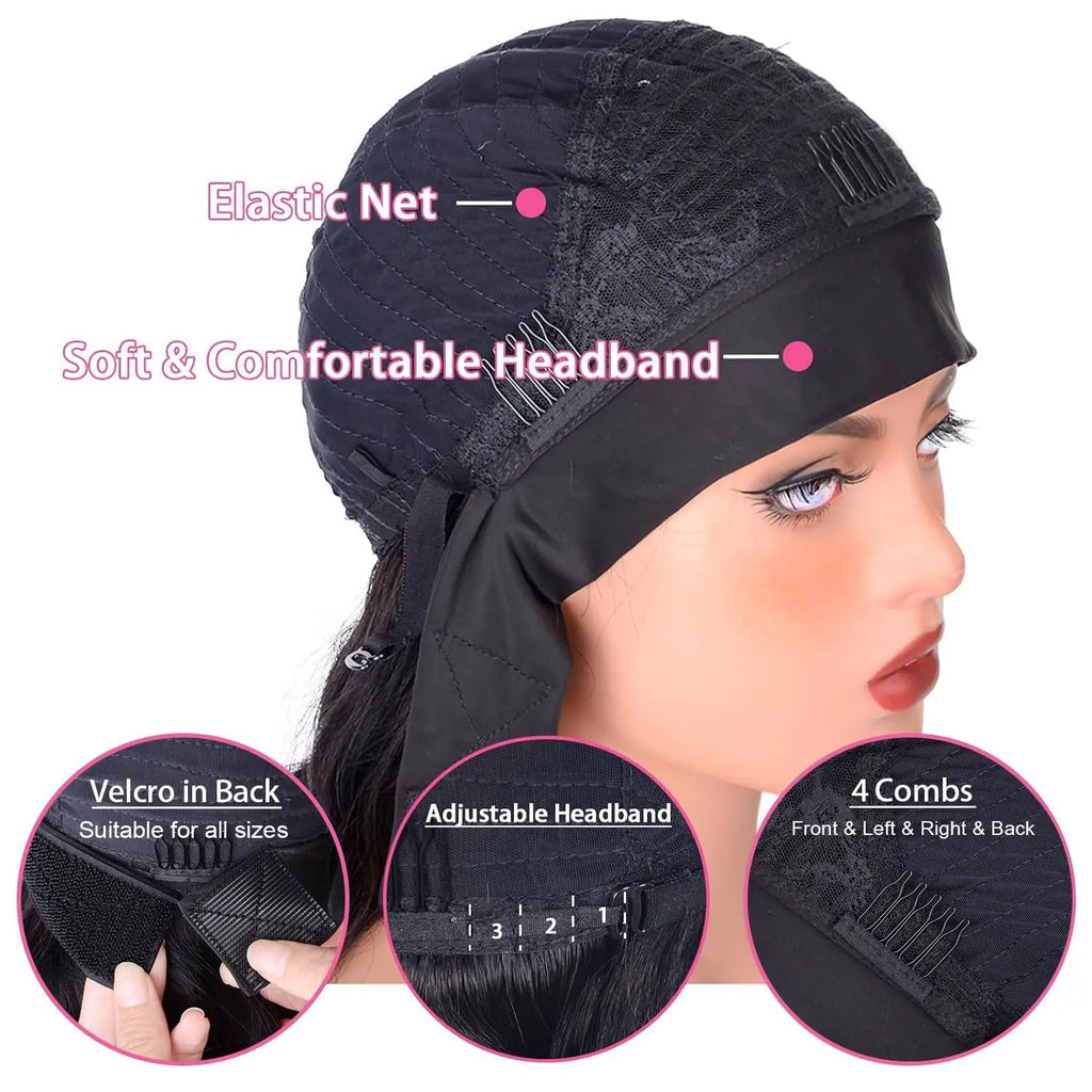 200% Density 20 Inch Body Wave Headband Wig Human Hair for Black Women None Lace Front Wigs Wear And Go Machine Made Headband