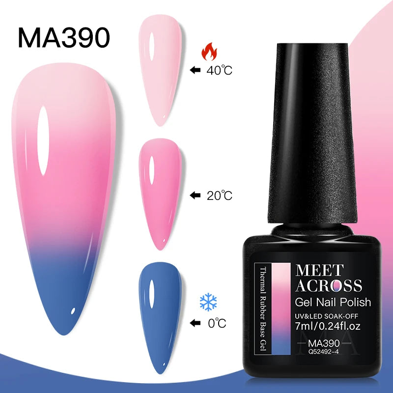 MEET ACROSS 75 Colors Thermal Nail Gel Polish 3 Colors Changing Nail Art Supplies for Manicure DIY Design Long Lasting UV/LED