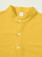 Autumn men's clothing 2025 new item men's solid color cotton and linen shirt stand up collar cardigan long sleeved casual busine