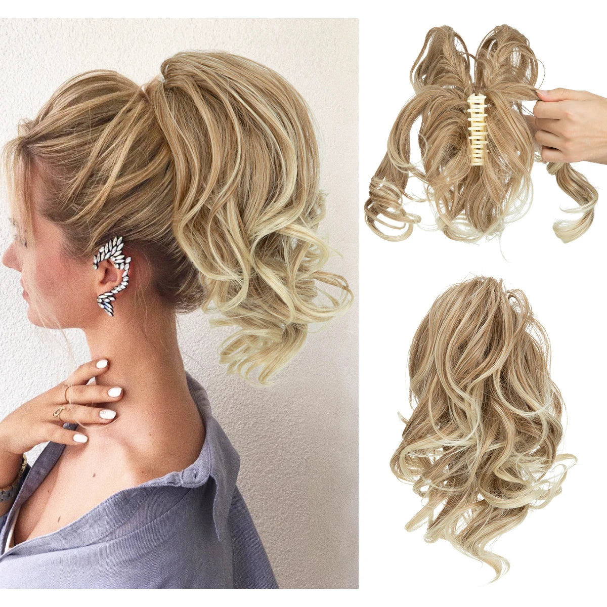 Synthetic Diy Claw Clip In Ponytail Hair Extensions Hairpiece Hair Bun Fake Black Blonde Natural Hair False Pigtail for Women