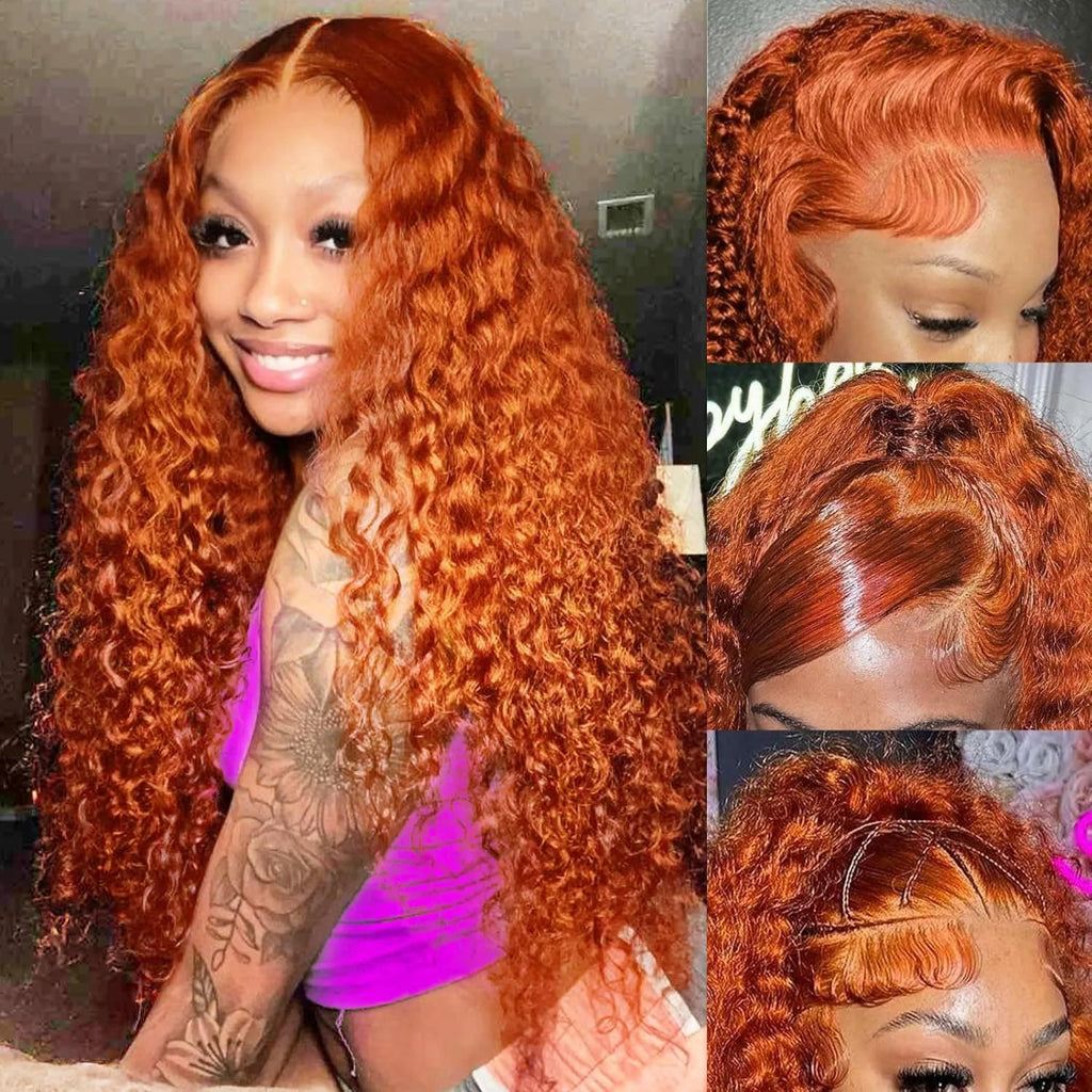Orange Ginger Lace Front Wig Human Hair 13x6 Deep Wave Lace Front Wigs 40 Inch Water Wave Human Hair Wig Pre Plucked Curly Wigs