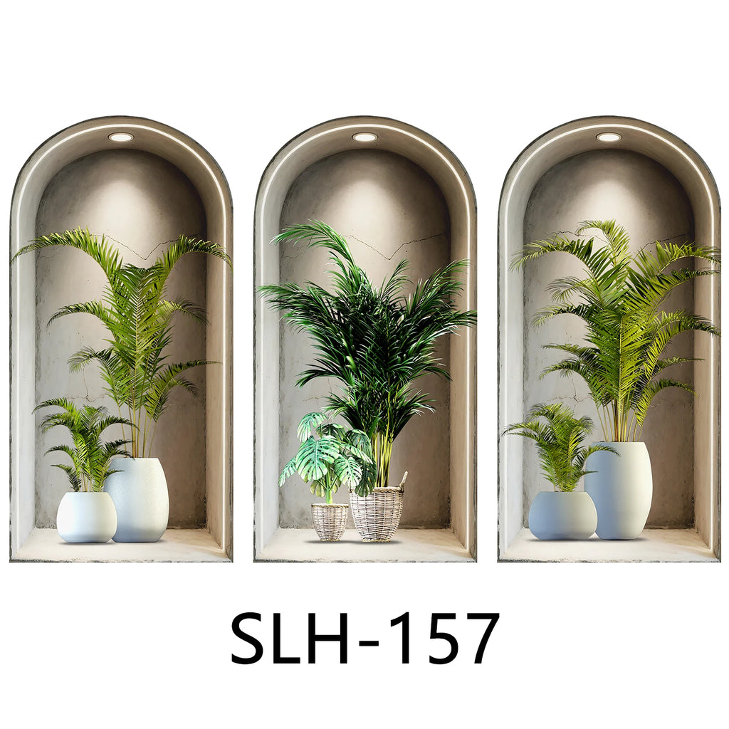 18 Styles Simulated Archway Niche Potted Plant Painting Wall Stickers Bedroom Living Room Hall Peel & Stick Art Mural Decals