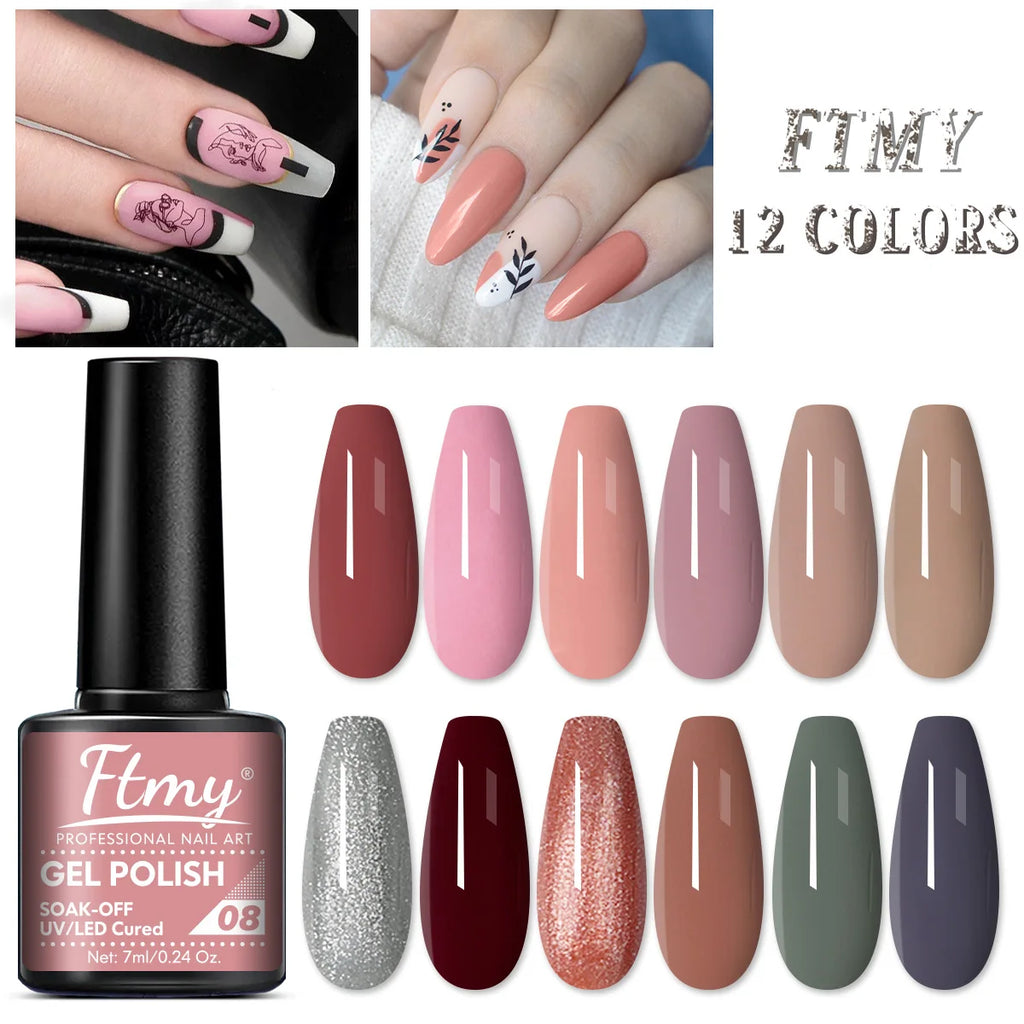 7pcs 7ml Gel Nail Polish Set Popular Color Gel Polish Soak Off UV LED Semi-Permanent Nail Gel Polish Manicure Varnish DIY Starte