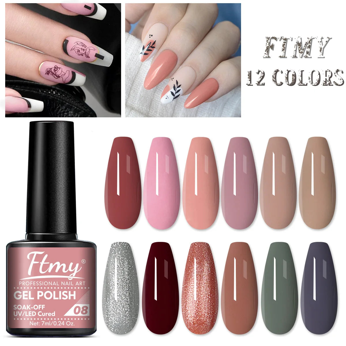 7pcs 7ml Gel Nail Polish Set Popular Color Gel Polish Soak Off UV LED Semi-Permanent Nail Gel Polish Manicure Varnish DIY Starte