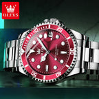 OLEVS 5885 Luxury Men Watch Diving Series Deep Waterproof Auto Date Stainless Steel NEW Red Dial Original Wristwatch