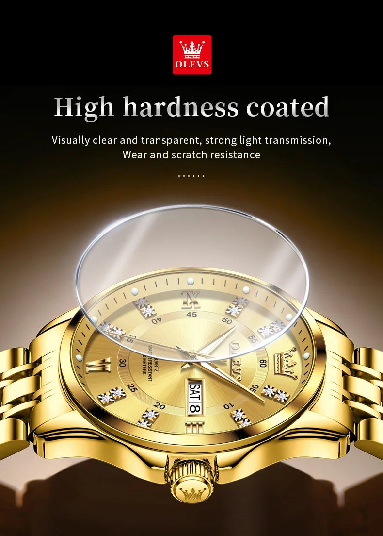 OLEVS Brand Watch Steel Band Stereo Dial Double Calendar Quartz Watch Waterproof Men's Watch 3620