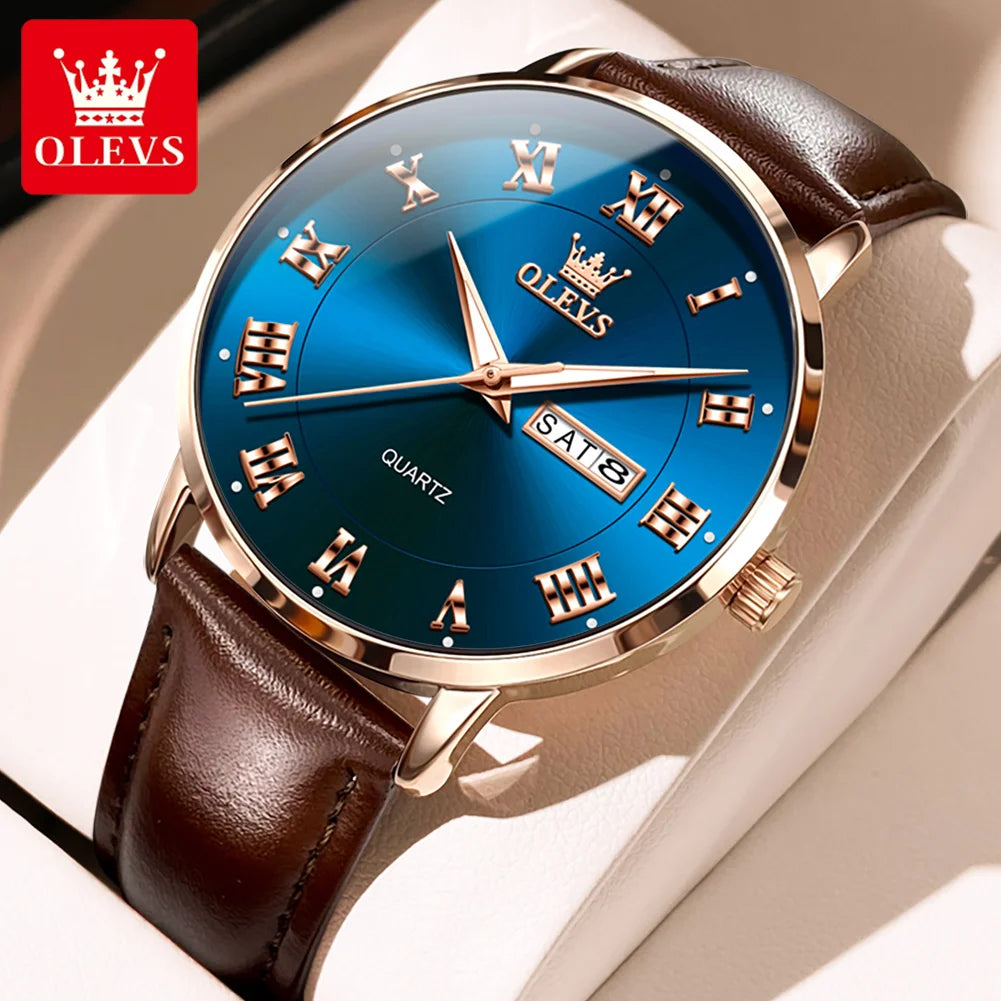 OLEVS 2920 Men Watch Fashion Business Roman Scale Waterproof Clock Luxury Brand Quartz Watch Leisure Calendar Week Men Watch