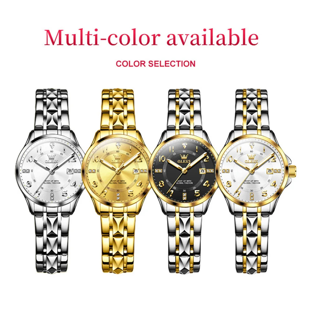 OLEVS 2910 Women's Watches Elegant Original Quartz Watch for Ladies Stainless Steel Waterproof Luminous Automatic Date Reloj