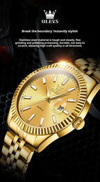 OLEVS Brand Luxury Gold Quartz Watch for Men Stainless Steel Waterproof Luminous Calendar Fashion Mens Watches Relogio Masculino