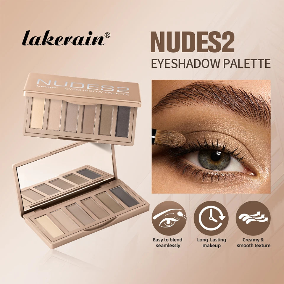6 Colors Eyeshadow Palette Long-Lasting Rich Pigment Neutral Nude Tones Blendable Matte Shades Portable Daily Party Eye Makeup