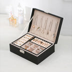 1 pcs PU leather jewelry box, double-layer wooden jewelry box, princess jewelry storage box, makeup box