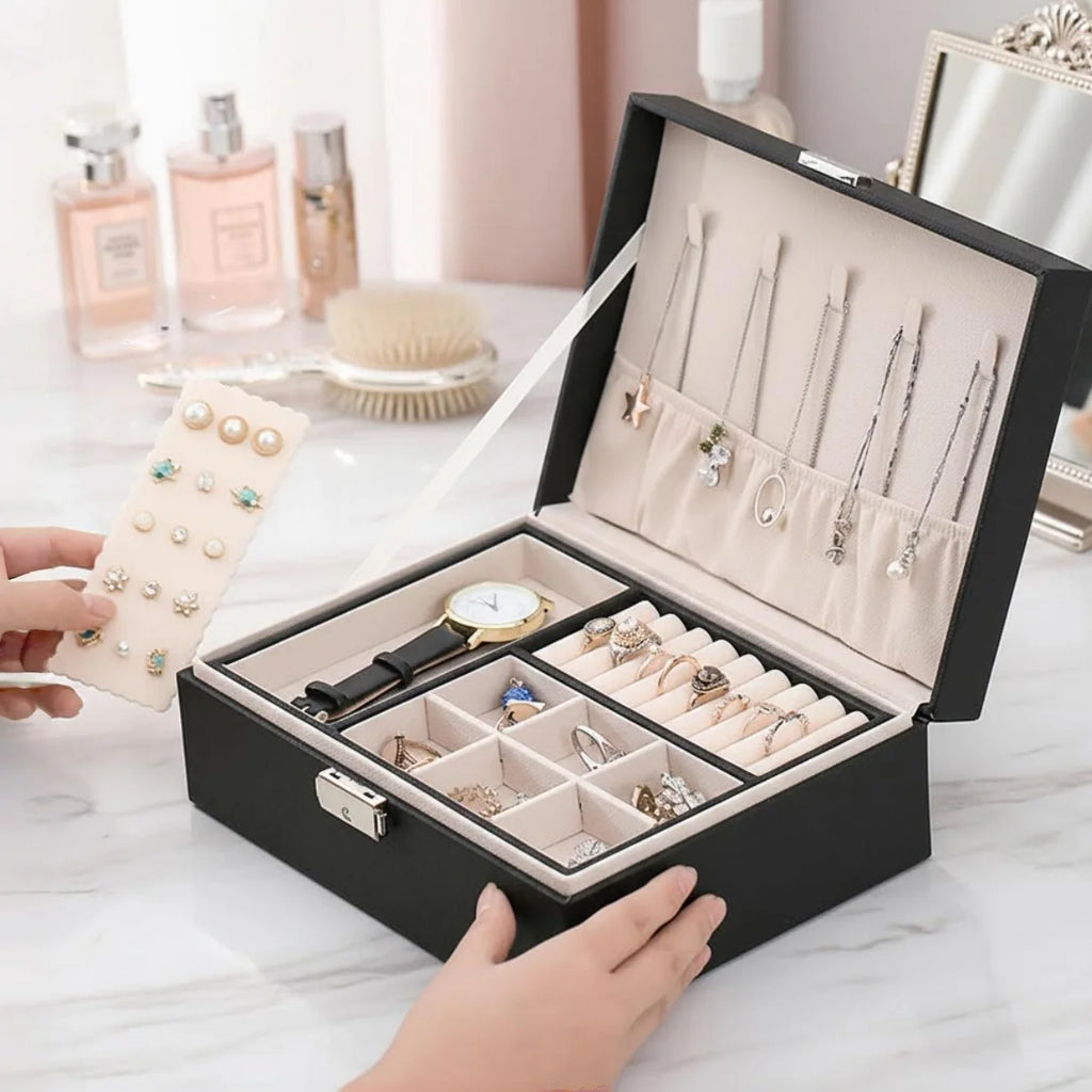 Organizer Box Double-Layer Jewelry Storage Box With Lock for Earrings, Necklaces and Other Accessories Organizing Box