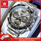 OLEVS 6654 Luxury Men's Automatic Mechanical Watch Original Stainless Steel Waterproof Moon Phase Chronograph Brand Men Watch