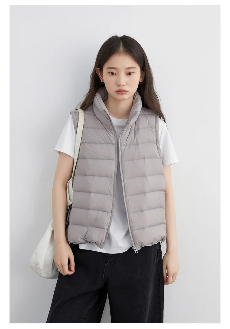 CHIC VEN New Women Down Coats Sleeveless Lightweight 90 White Duck Down Stand Up Collar Female Down Vest Autumn Winter 2026