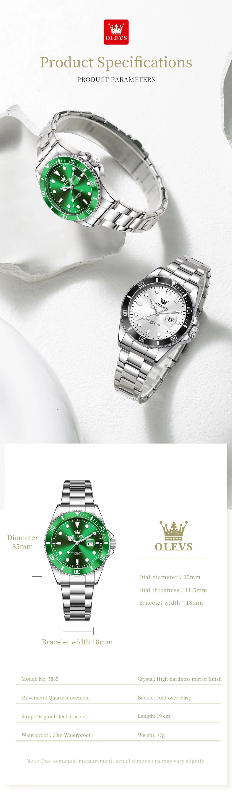 OLEVS 5885 Original Women Watch Top Luxury Quartz Watch Classic Green Dial Waterproof Luminous Date Watch Women Authentic Watch