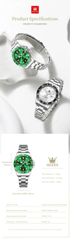 OLEVS 5885 Original Women Watch Top Luxury Quartz Watch Classic Green Dial Waterproof Luminous Date Watch Women Authentic Watch