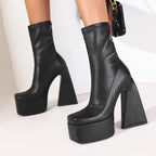 Stretch Punk Style Gothic Chunky Platform Ankle Boots For Women Autumn Winter Shoes Ladies Strange High Heels Boots Booties