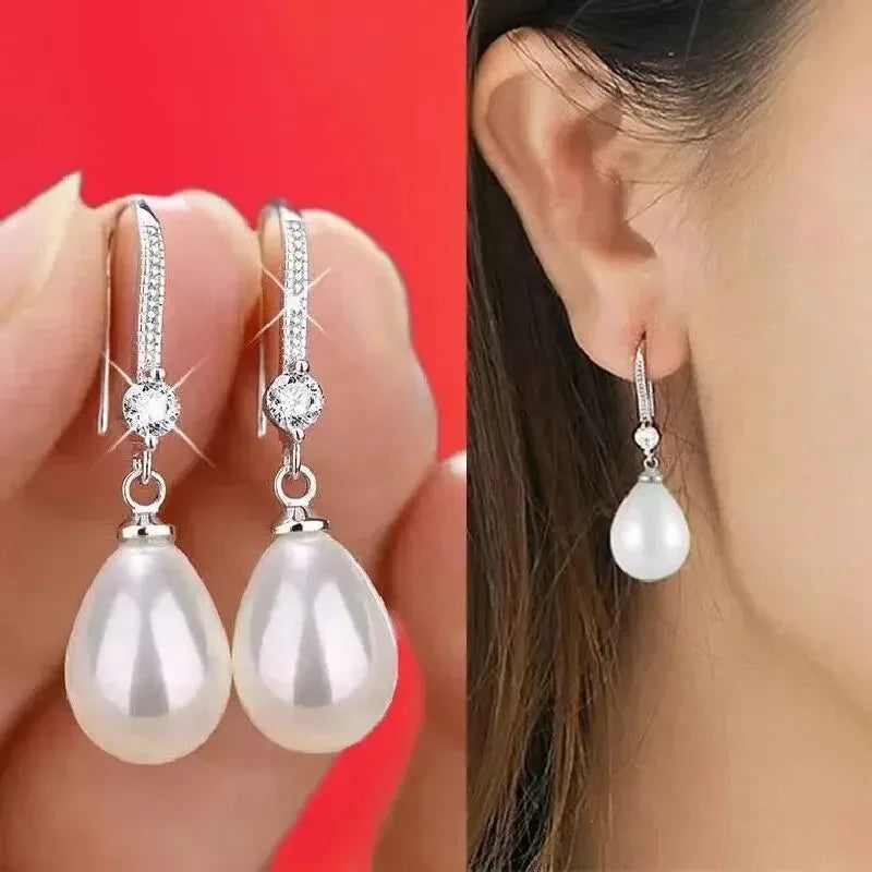 Freshwater Pearl Drop Earrings for Female, Simple Water Drop Shape, Exquisite High-end Simulation, Temperament, New